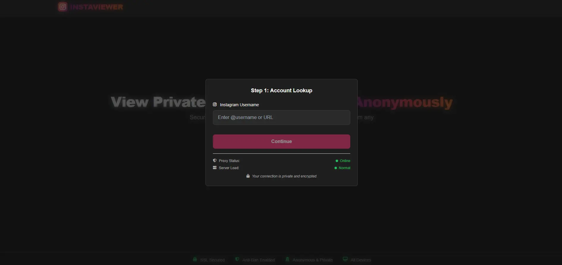 Screenshot of the GhostViewer dashboard showing anonymous profile viewer statistics and recent story viewers.